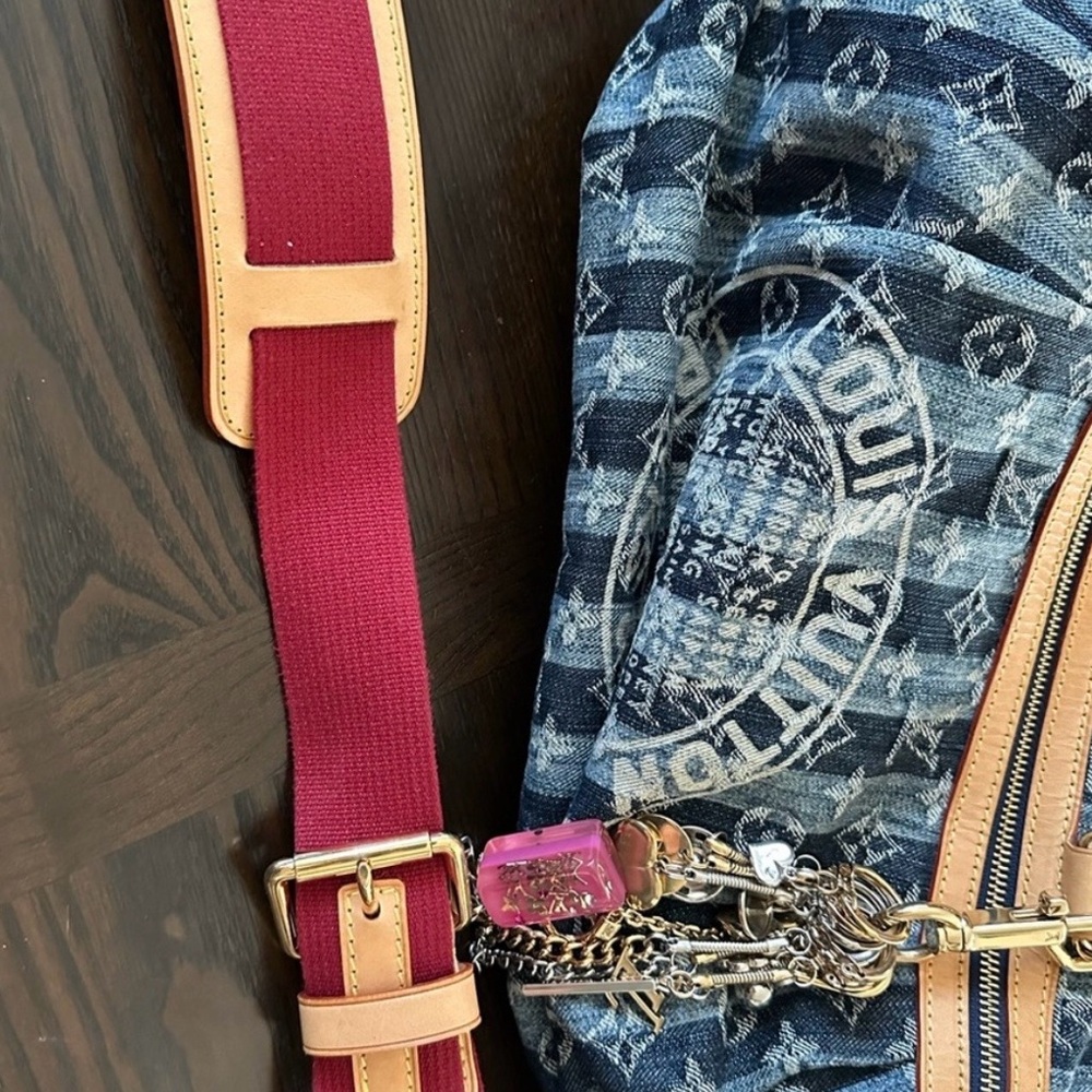 Louis Vuitton Blue Denim and Tan Handbag, 100% Authentic - Picture 4 of 12